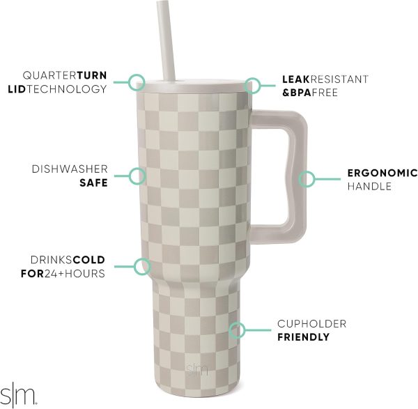 Simple Modern 40 oz Trek Tumbler with Handle and Straw Lid | Cup Holder Friendly Insulated Stainless Steel Travel Mug | Sea Glass Sage - Image 112