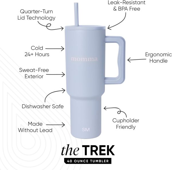 Simple Modern 40 oz Trek Tumbler with Handle and Straw Lid | Cup Holder Friendly Insulated Stainless Steel Travel Mug | Sea Glass Sage - Image 114