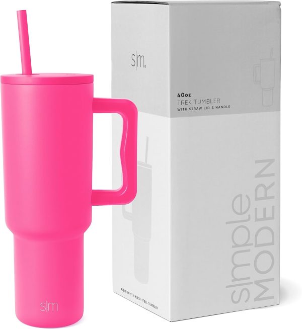 Simple Modern 40 oz Trek Tumbler with Handle and Straw Lid | Cup Holder Friendly Insulated Stainless Steel Travel Mug | Sea Glass Sage - Image 117