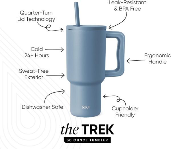 Simple Modern 40 oz Trek Tumbler with Handle and Straw Lid | Cup Holder Friendly Insulated Stainless Steel Travel Mug | Sea Glass Sage - Image 120
