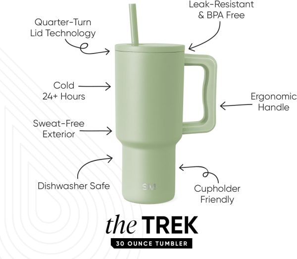 Simple Modern 40 oz Trek Tumbler with Handle and Straw Lid | Cup Holder Friendly Insulated Stainless Steel Travel Mug | Sea Glass Sage - Image 122