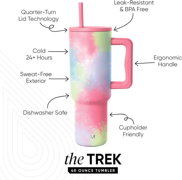 Simple Modern 40 oz Trek Tumbler with Handle and Straw Lid | Cup Holder Friendly Insulated Stainless Steel Travel Mug | Sea Glass Sage - Image 124