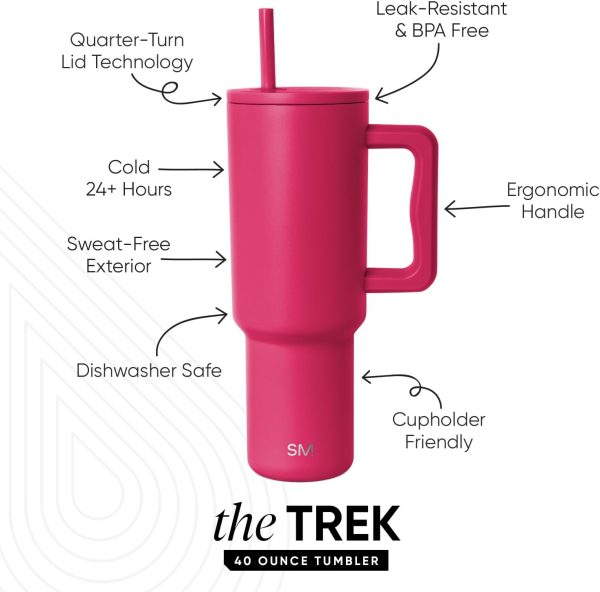 Simple Modern 40 oz Trek Tumbler with Handle and Straw Lid | Cup Holder Friendly Insulated Stainless Steel Travel Mug | Sea Glass Sage - Image 126
