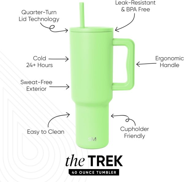 Simple Modern 40 oz Trek Tumbler with Handle and Straw Lid | Cup Holder Friendly Insulated Stainless Steel Travel Mug | Sea Glass Sage - Image 128