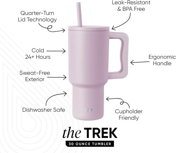 Simple Modern 40 oz Trek Tumbler with Handle and Straw Lid | Cup Holder Friendly Insulated Stainless Steel Travel Mug | Sea Glass Sage - Image 130