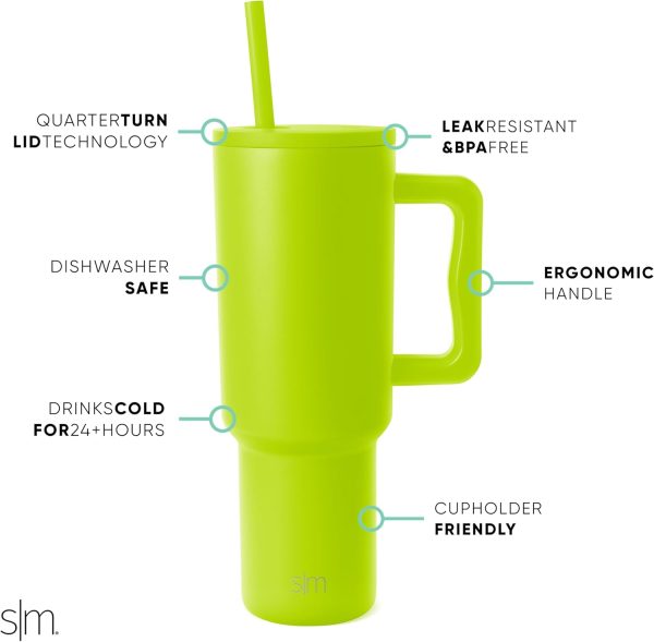 Simple Modern 40 oz Trek Tumbler with Handle and Straw Lid | Cup Holder Friendly Insulated Stainless Steel Travel Mug | Sea Glass Sage - Image 132