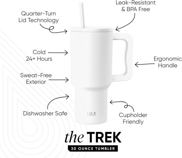 Simple Modern 40 oz Trek Tumbler with Handle and Straw Lid | Cup Holder Friendly Insulated Stainless Steel Travel Mug | Sea Glass Sage - Image 134