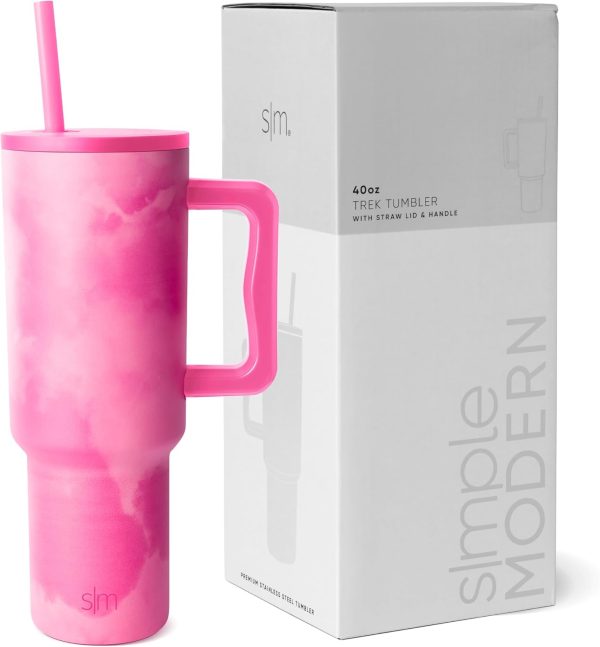 Simple Modern 40 oz Trek Tumbler with Handle and Straw Lid | Cup Holder Friendly Insulated Stainless Steel Travel Mug | Sea Glass Sage - Image 138