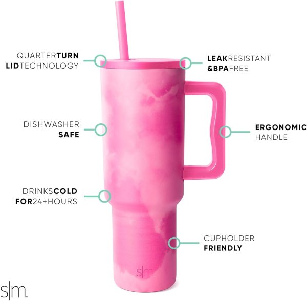Simple Modern 40 oz Trek Tumbler with Handle and Straw Lid | Cup Holder Friendly Insulated Stainless Steel Travel Mug | Sea Glass Sage - Image 139