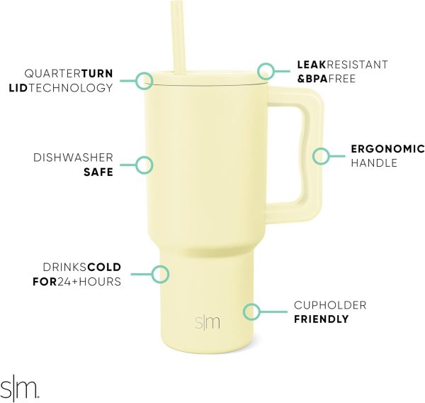 Simple Modern 40 oz Trek Tumbler with Handle and Straw Lid | Cup Holder Friendly Insulated Stainless Steel Travel Mug | Sea Glass Sage - Image 141