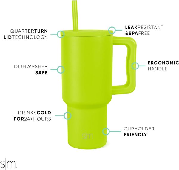 Simple Modern 40 oz Trek Tumbler with Handle and Straw Lid | Cup Holder Friendly Insulated Stainless Steel Travel Mug | Sea Glass Sage - Image 143