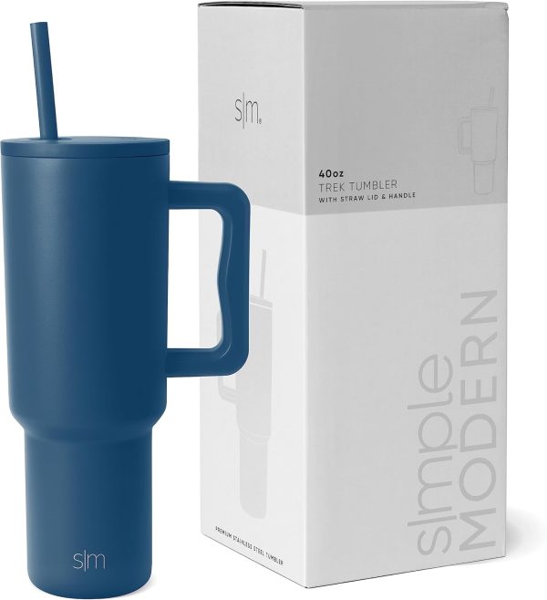 Simple Modern 40 oz Trek Tumbler with Handle and Straw Lid | Cup Holder Friendly Insulated Stainless Steel Travel Mug | Sea Glass Sage - Image 144