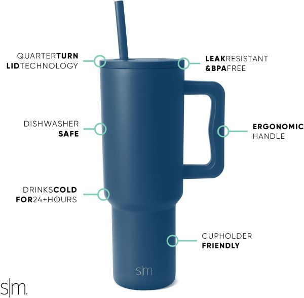 Simple Modern 40 oz Trek Tumbler with Handle and Straw Lid | Cup Holder Friendly Insulated Stainless Steel Travel Mug | Sea Glass Sage - Image 145