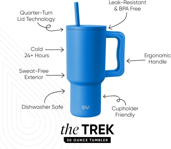 Simple Modern 40 oz Trek Tumbler with Handle and Straw Lid | Cup Holder Friendly Insulated Stainless Steel Travel Mug | Sea Glass Sage - Image 147