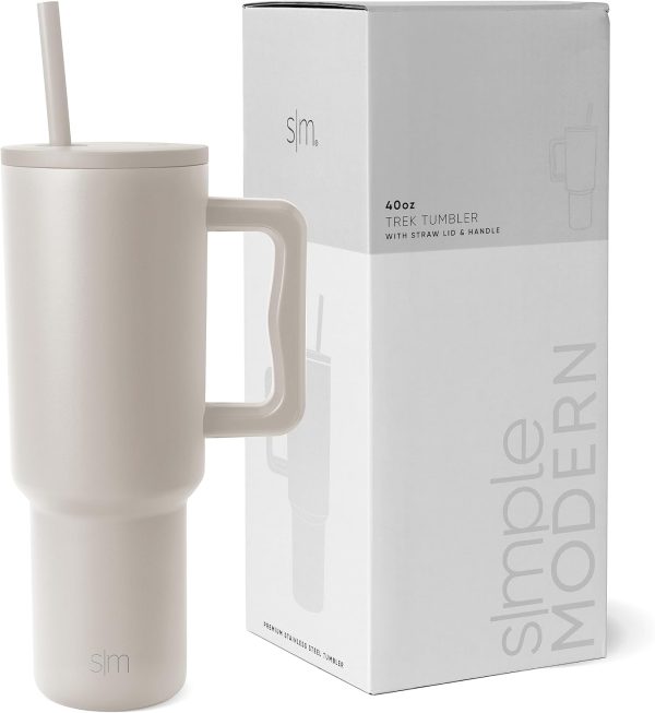 Simple Modern 40 oz Trek Tumbler with Handle and Straw Lid | Cup Holder Friendly Insulated Stainless Steel Travel Mug | Sea Glass Sage - Image 151
