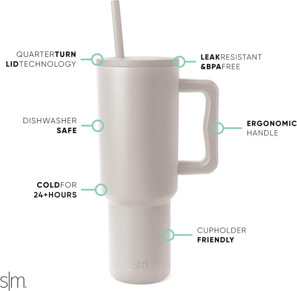Simple Modern 40 oz Trek Tumbler with Handle and Straw Lid | Cup Holder Friendly Insulated Stainless Steel Travel Mug | Sea Glass Sage - Image 152