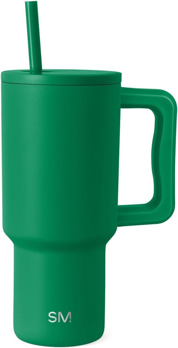 Simple Modern 40 oz Trek Tumbler with Handle and Straw Lid | Cup Holder Friendly Insulated Stainless Steel Travel Mug | Sea Glass Sage - Image 153