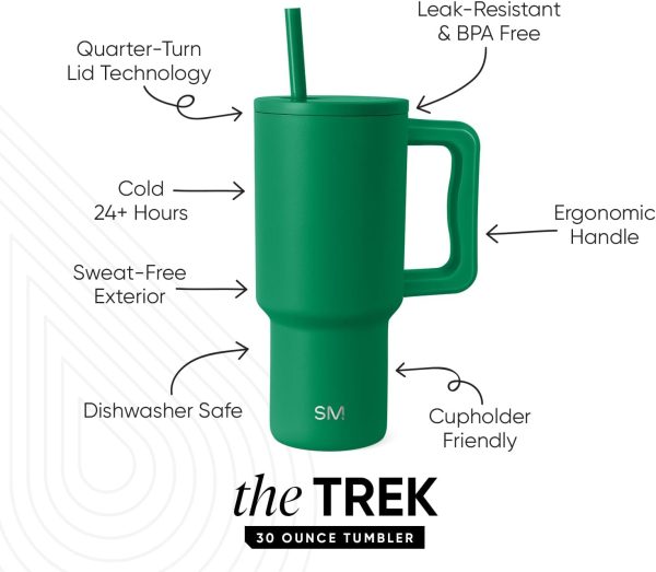 Simple Modern 40 oz Trek Tumbler with Handle and Straw Lid | Cup Holder Friendly Insulated Stainless Steel Travel Mug | Sea Glass Sage - Image 154