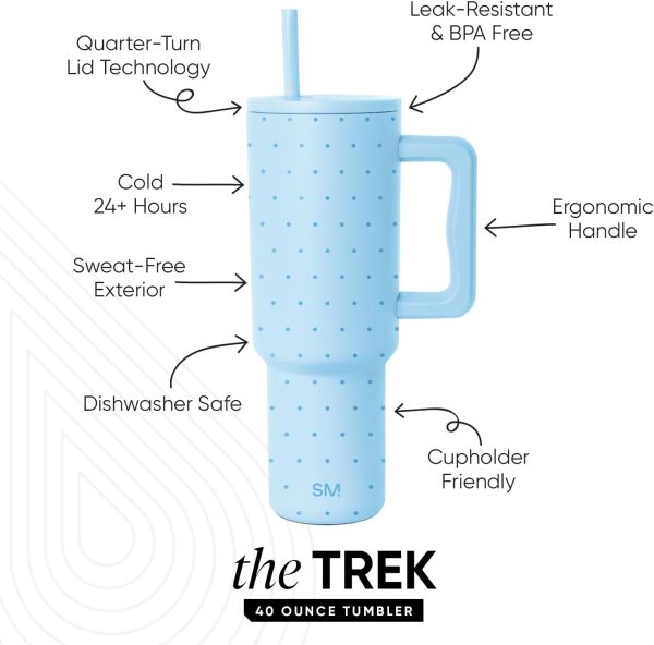 Simple Modern 40 oz Trek Tumbler with Handle and Straw Lid | Cup Holder Friendly Insulated Stainless Steel Travel Mug | Sea Glass Sage - Image 156