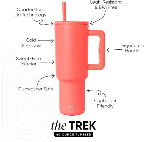 Simple Modern 40 oz Trek Tumbler with Handle and Straw Lid | Cup Holder Friendly Insulated Stainless Steel Travel Mug | Sea Glass Sage - Image 158