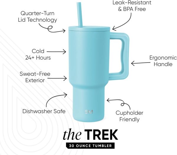 Simple Modern 40 oz Trek Tumbler with Handle and Straw Lid | Cup Holder Friendly Insulated Stainless Steel Travel Mug | Sea Glass Sage - Image 160