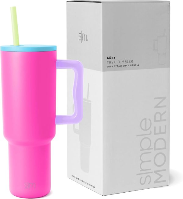 Simple Modern 40 oz Trek Tumbler with Handle and Straw Lid | Cup Holder Friendly Insulated Stainless Steel Travel Mug | Sea Glass Sage - Image 161