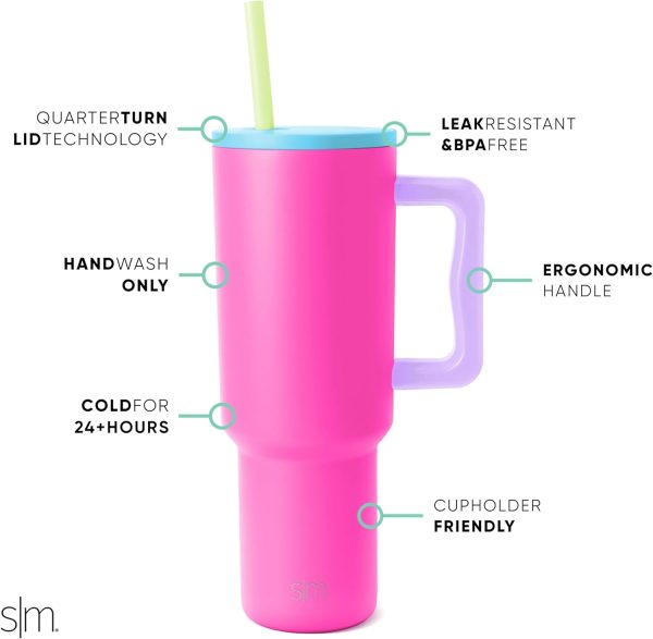 Simple Modern 40 oz Trek Tumbler with Handle and Straw Lid | Cup Holder Friendly Insulated Stainless Steel Travel Mug | Sea Glass Sage - Image 162