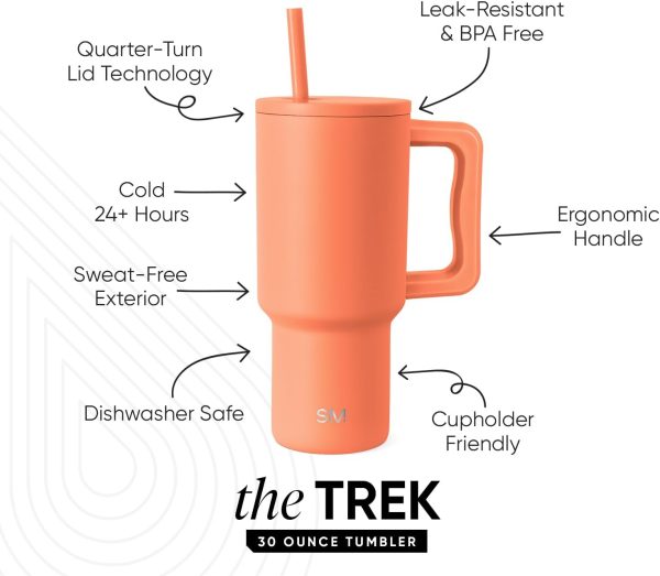 Simple Modern 40 oz Trek Tumbler with Handle and Straw Lid | Cup Holder Friendly Insulated Stainless Steel Travel Mug | Sea Glass Sage - Image 164