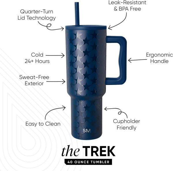 Simple Modern 40 oz Trek Tumbler with Handle and Straw Lid | Cup Holder Friendly Insulated Stainless Steel Travel Mug | Sea Glass Sage - Image 166