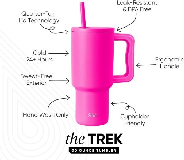 Simple Modern 40 oz Trek Tumbler with Handle and Straw Lid | Cup Holder Friendly Insulated Stainless Steel Travel Mug | Sea Glass Sage - Image 171