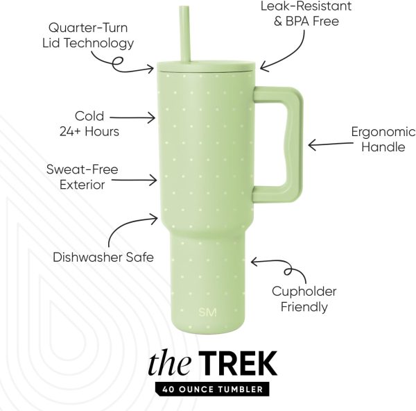 Simple Modern 40 oz Trek Tumbler with Handle and Straw Lid | Cup Holder Friendly Insulated Stainless Steel Travel Mug | Sea Glass Sage - Image 173