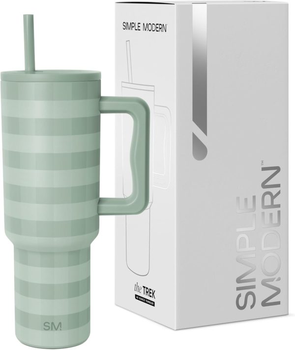 Simple Modern 40 oz Trek Tumbler with Handle and Straw Lid | Cup Holder Friendly Insulated Stainless Steel Travel Mug | Sea Glass Sage - Image 174