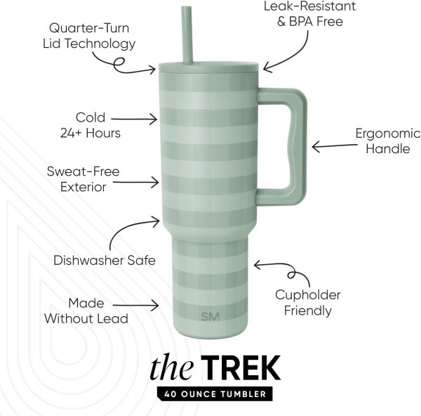 Simple Modern 40 oz Trek Tumbler with Handle and Straw Lid | Cup Holder Friendly Insulated Stainless Steel Travel Mug | Sea Glass Sage - Image 175